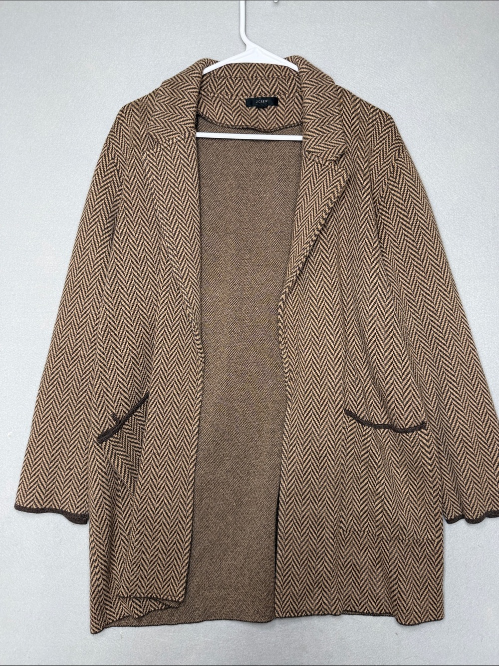 J. Crew Brown and Tan Chevron Knit Sweater cotton wool blend